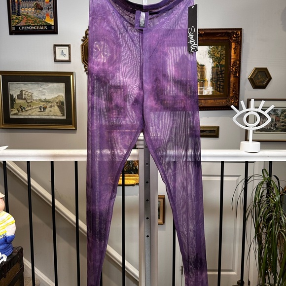 NWT Sympli Barely Legging Long Mesh Merlot Tie Dye Sheer Layering Pant Size 12 - Picture 10 of 11